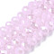 Electroplate Glass Beads Strands, Imitation Jade Beads, Pearl Luster Plated, Faceted, Rondelle, Pearl Pink, 10x8mm, Hole: 1mm, about 63~65pcs/strand, 49~50cm