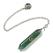 Bullet Natural Green Aventurine Pointed Dowsing Pendulums, with Rack Plating Antique Silver Plated Brass Pendants Ohm/Aum Findings, 240mm