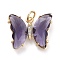 Brass Micro Pave Clear Cubic Zirconia Pendant, with Glass, Butterfly, Golden, Lilac, 15x19x4.5mm, Hole: 3.5mm