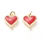 Real 18K Gold Plated Brass Charms, with Enamel and Jump Rings, Long-Lasting Plated, Heart, Red, 14x13x2.8mm, Jump Ring: 5x1mm, 3mm Inner Diameter