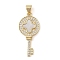 Brass Micro Pave Clear Cubic Zirconia Pendant, with Shell, Key, Real 18K Gold Plated, 28.5x13.5x2.5mm, Hole: 4x3.5mm