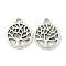 Tibetan Style Alloy Pendants , Lead Free & Cadmium Free, Flat Round with Tree of Life, Antique Silver, 13x10.5x1.5mm, Hole: 1.5mm