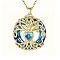 Alloy Pendant Necklaces, Cable Chain, with Glass Pendants, Flat Round, Golden, 17.72 inch(45cm)