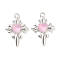 Rack Plating Alloy Rhinestones Pendants, Lead Free & Cadmium Free, Cross, Silver, Pink, 25.5x18x4mm, Hole: 1.8mm