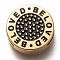 304 Stainless Steel Slide Charms, Enamel Style, Flat Round with Word Beloved, Black, Golden, 12x3.5mm, Hole: 8x1.5mm