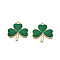 Rack Plating Alloy Enamel Pendants, Golden, Clover Charm, Dark Green, 22.5x22x2mm, Hole: 2mm