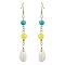 Cowrie Shell and Synthetic Turquoise & Natural Mashan Jade Dangle Earrings for Women, ShellShell, 87x13mm