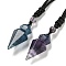 Natural Fluorite Conical Pendulum Pendant Necklace with Nylon Cord for Women, 27.56 inch(70cm)