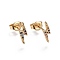 Brass Micro Pave Cubic Zirconia Flash Stud Crawler Earrings, Climber Earrings, Lightning Bolt, Golden, Colorful, 10x3.4x1.4mm, Pin: 0.7mm