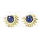 Natural Lapis Lazuli Stud Earrings, with Golden Tone Rack Plating Brass Findings, Sun, 14.6x10.9mm