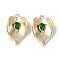 Brass Cubic Zirconia Pendants, Leaf, Real 18K Gold Plated, Sea Green, 20x12x4mm, Hole: 1.4mm