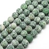Frosted Natural Green Spot Jasper Round Bead Strands G-M064-10mm-10-1