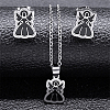 304 Stainless Steel Enamel Angel Stud Earrings & Pendant Necklace Set for Women SJEW-S002-01P-1