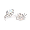 Cubic Zirconia Oval with Bowknot Stud Earrings EJEW-P206-15P-2