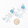 Glass Seed & Synthetic Moonstone Beaded Long Tassel Dangle Stud Earrings with Shell Pearl for Women EJEW-TA00062-4