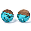 Transparent Resin & Walnut Wood Stud Earring Findings MAK-N032-007A-F01-2