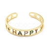 Word Happy Brass Micro Pave Colorful Cubic Zirconia Open Cuff Bangles for Women BJEW-Z062-21G-2