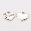 Wedding Theme Antique Silver Tone Tibetan Style Alloy Heart with Groom Rhinestone Charms TIBEP-N005-20B-1