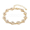 Rack Plating Brass Pave Clear Cubic Zirconia Rectangle & Flat Round Link Chain Bracelets for Women BJEW-R317-10G-1