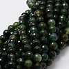 Faceted Round Natural Moss Agate Bead Strands G-L437-24-8mm-1