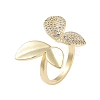 Rack Plating Butterfly Brass Micro Pave Cubic Zirconia Open Cuff Rings for Women RJEW-B064-17G-1