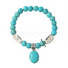 Synthetic Turquoise Beaded Bracelets BOHO-PW0001-045G-1