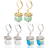ANATTASOUL 3 Pairs 3 Colors Bling Glass Cube Dangle Leverback Earrings EJEW-AN0002-81-1