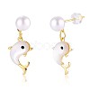 Natural Pearl with White Shell Dolphin Dangle Stud Earring JE1004A-1