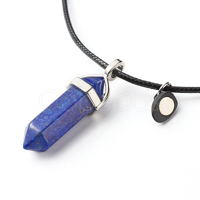 Natural Rose Quartz & Lapis Lazuli Double Terminated Pointed Pendants Necklaces Set for Couples Best Friends NJEW-JN03675-1