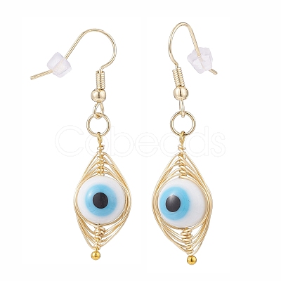 Round Lampwork Evil Eye Braided Dangle Earrings EJEW-JE04898-01-1