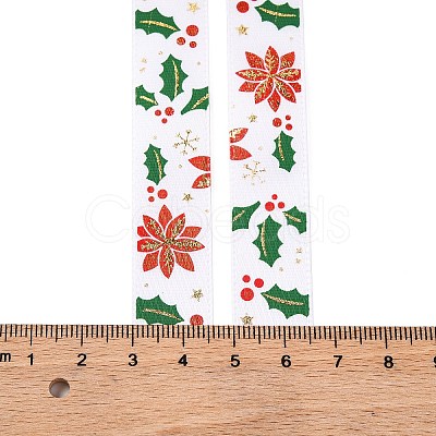 5 Yards Christmas Gold Stamping Polyester Printed Ribbon OCOR-A008-01G-1