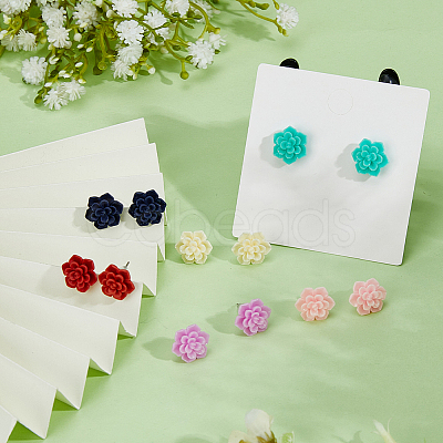 FIBLOOM 6 Pairs 6 Colors 3D Flower Polymer Clay Stud Earrings with 304 Stainless Steel Pins EJEW-FI0003-13-1