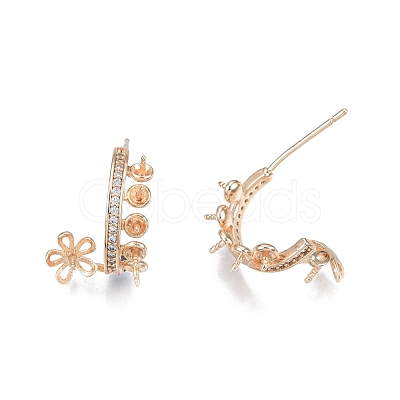 Brass Micro Pave Clear Cubic Zirconia Flower Stud Earring Findings KK-T062-241G-1