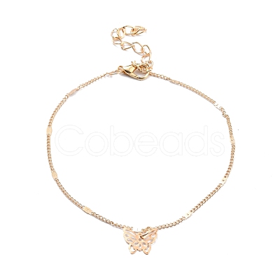 4Pcs 4 Style Alloy Chain Anklets Set with Heart Flat Round and Resin Pearl Charm SJEW-D009-04KCG-1