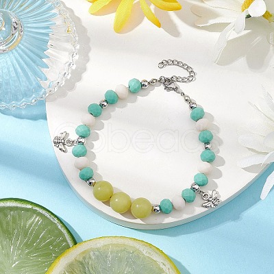 Natural Lemon Jade Beaded Anklets AJEW-AN00613-1