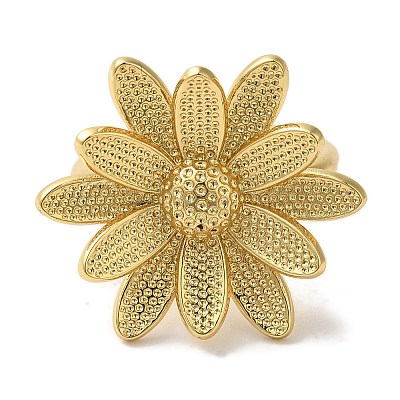 Flower Rack Plating Brass Cuff Rings for Women RJEW-G323-08G-1