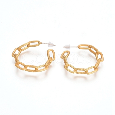 Semicircular Brass Textured Cable Chain Stud Earrings EJEW-E196-13MG-1