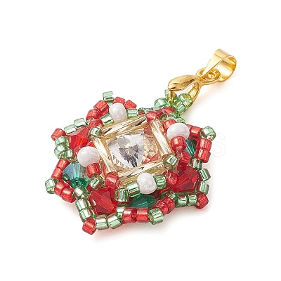 Christmas Glass Rhinestone & Seed Bead Pendants PALLOY-MZ00252-1