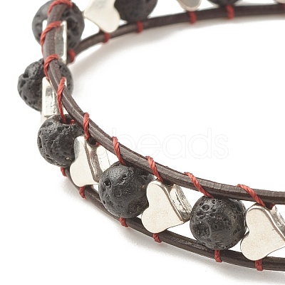 Natural Lava Rock & Alloy Heart Braided Beaded Bracelet BJEW-JB08302-1