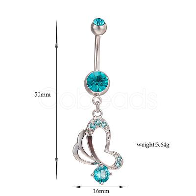 Piercing Jewelry Real Platinum Plated Brass Rhinestone Butterfly Navel Ring Belly Rings AJEW-EE0001-76B-1