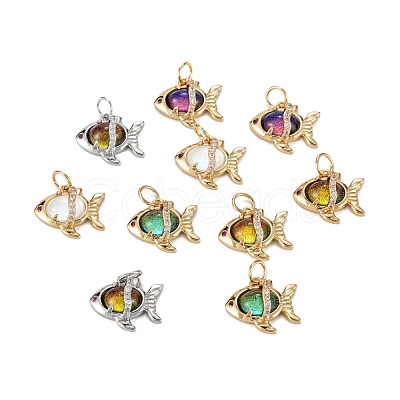 Brass Clear Cubic Zirconia Glass Charms ZIRC-C024-19-1