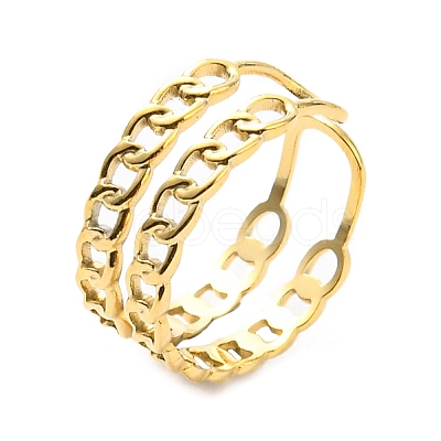 304 Stainless Steel Curb Chains Shape Open Cuff Ring for Women RJEW-C016-02G-1