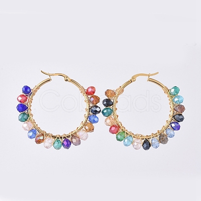 Electroplate Glass Faceted Rondelle Hoop Earrings EJEW-JE04021-03-1