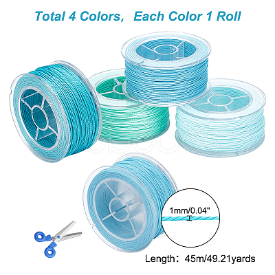 PandaHall Elite 4 Rolls 4 Colors Round Waxed Polyester Cord YC-PH0002-38B-1