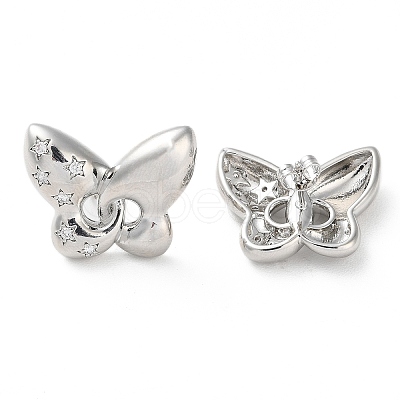 Butterfly with Star Rack Plating Brass Micro Pave Clear Cubic Zirconia Stud Earrings for Women EJEW-A045-06P-1