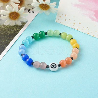 Cat Eye Stretch Bracelets BJEW-JB06356-1