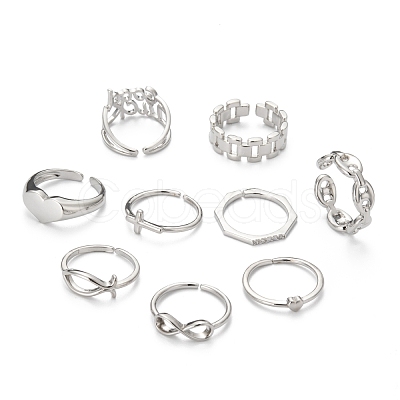 9Pcs 9 Style Brass Cuff Rings RJEW-LS0001-08P-1