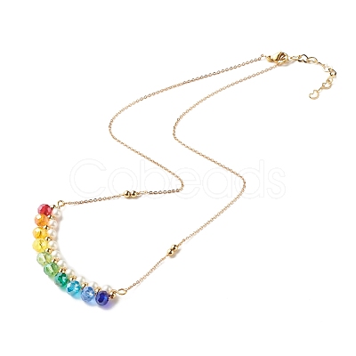 Shell Pearl & Faceted Glass Beads Pendant Necklace for Teen Girl Women X1-NJEW-TA00012-1