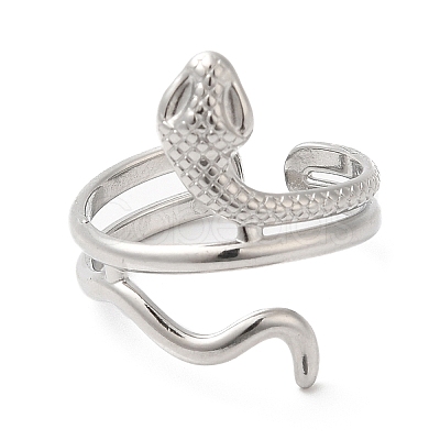 Non-Tarnish 304 Stainless Steel Snake Open Cuff Ring for Women RJEW-I098-01P-1