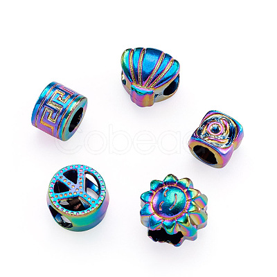 Fashewelry 50Pcs 5 Style Rainbow Color Alloy European Beads FIND-FW0001-32-NR-1